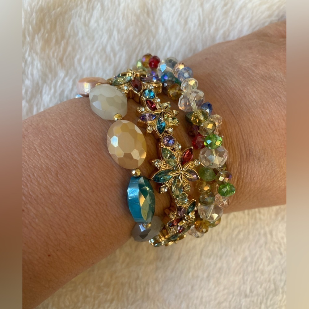 Bundle of 3 Beaded & Jeweled Stretch Bracelets New - Picture 3 of 7